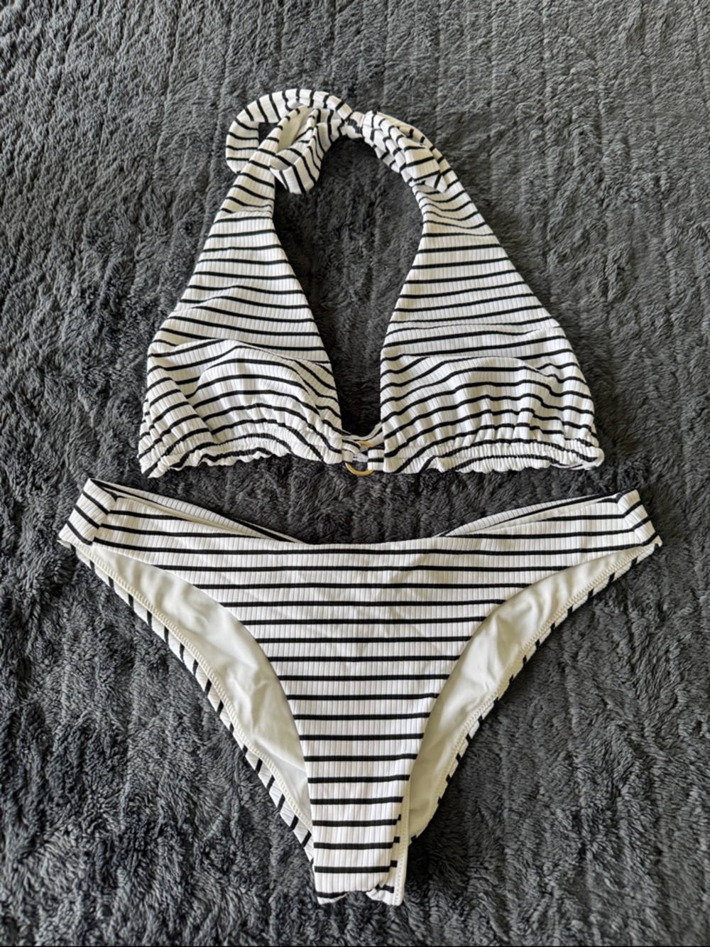 Beach bunny Striped Black & White Ribbed Bikini Set